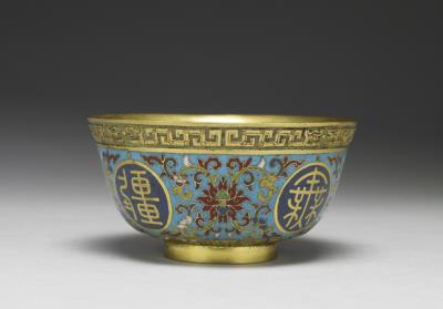 图片[2]-Gilt copper bowl with cloisonne enamel decor and birthday inscriptions “wan shou wu jiang (ten thousand long lives without boundary)”, Qing dynasty (1644-1911)-China Archive